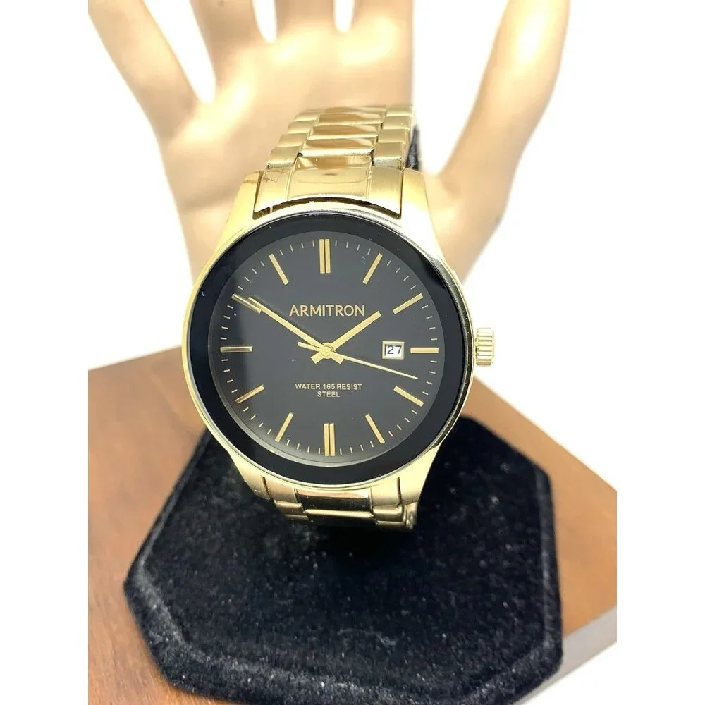Armitron Men's Watch 20/5374GP Black Dial Quartz Gold Tone Stainless Steel 40mm